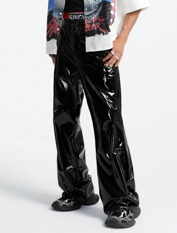 Men's 4 Way Stretch Reflective Wide, Loose Woven Trousers, Plain Baggy Flare Trousers
